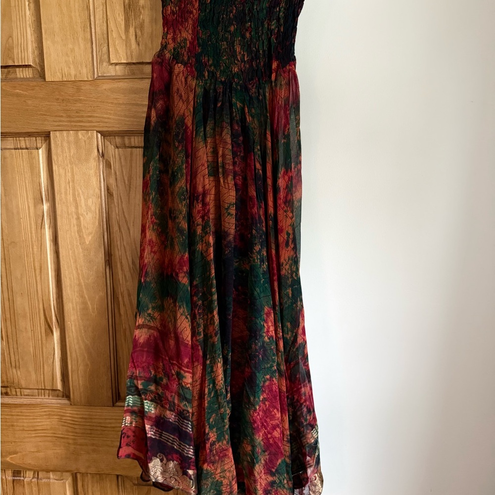 Colorful Tie-Dye Gold Foil Trim Gypsy Kantha Pants